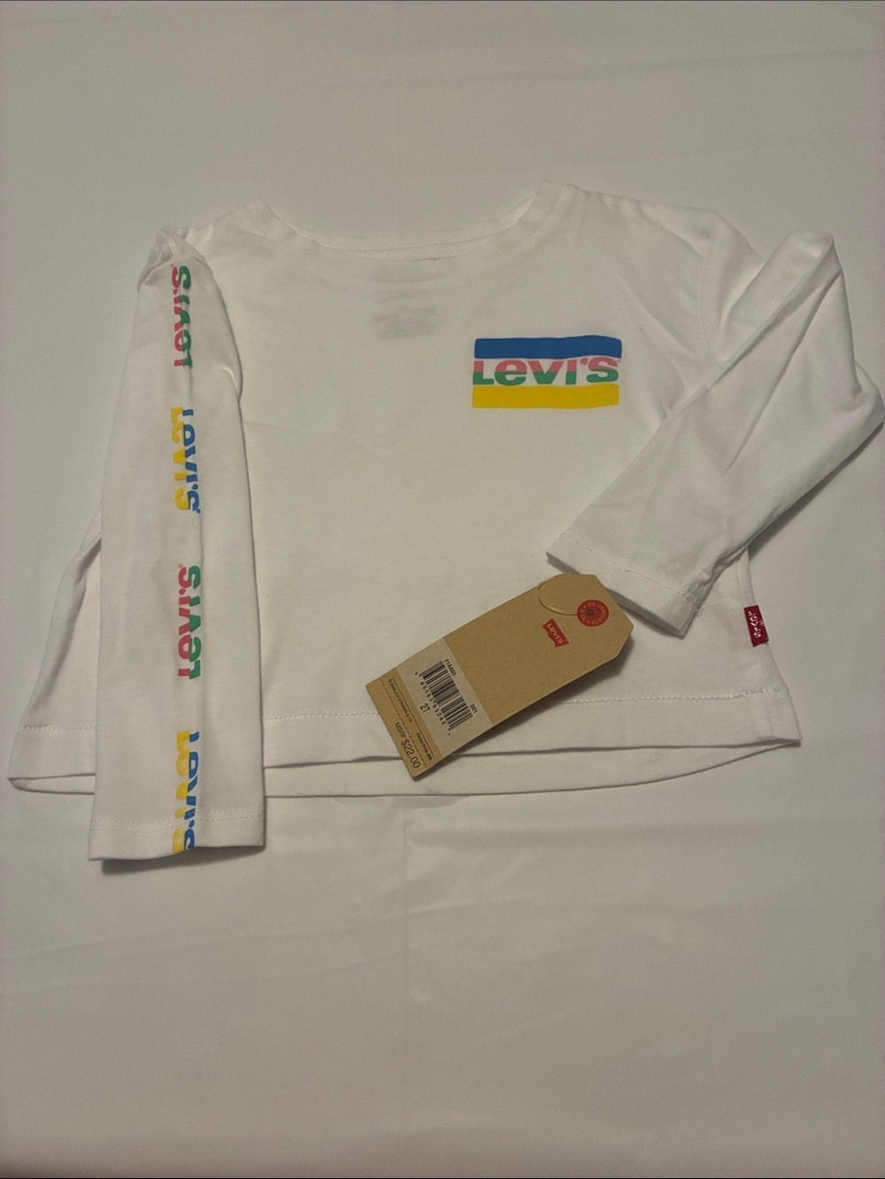 Levi's White Long Sleeve Tee with Rainbow Chest and Sleeve Logo